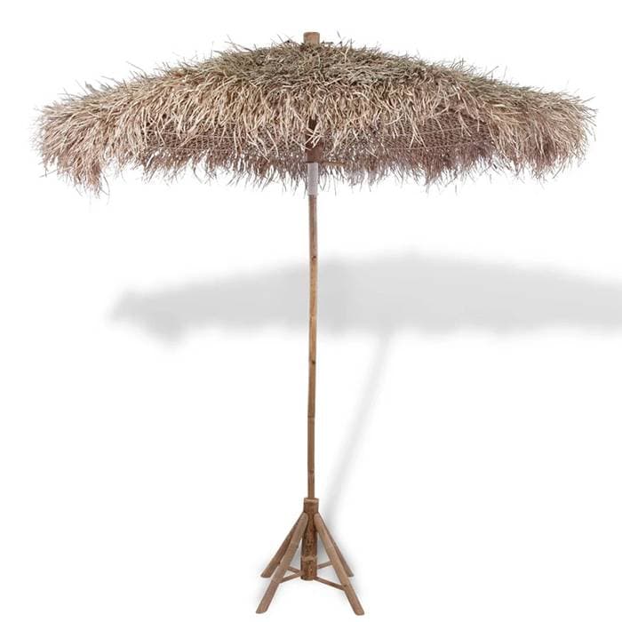 Bộ dù che mái lá tranh và bàn tre lục giác (Premium Bamboo Thatch Umbrella & Hexagonal Table Set)